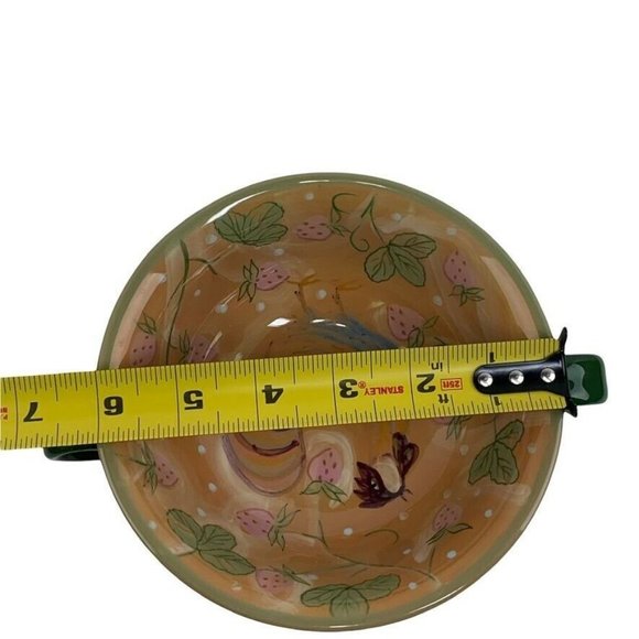 Danna Cullen Footed Rooster Cereal Soup Bowl Strawberries Handles 6" Colorful - Picture 5 of 9